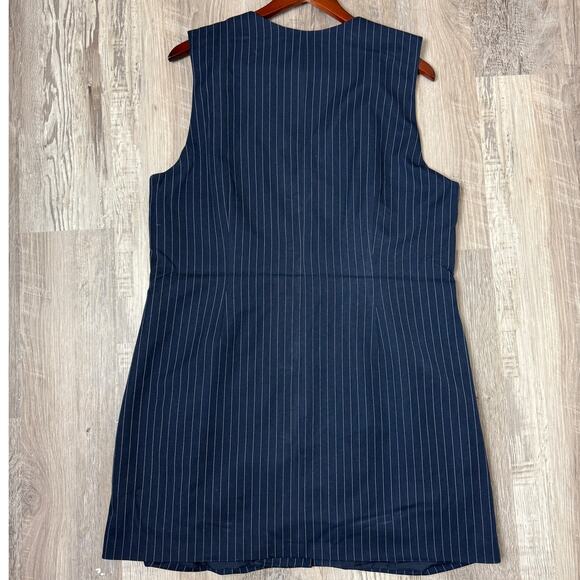 Steve Madden NWT Navy Pinstripe Button Front Sleeveless Blazer Dress XL - Picture 4 of 14